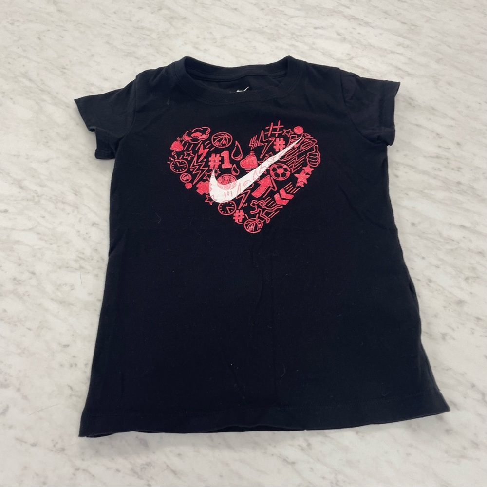 Nike Kids Black Tee with Red Heart Graphic